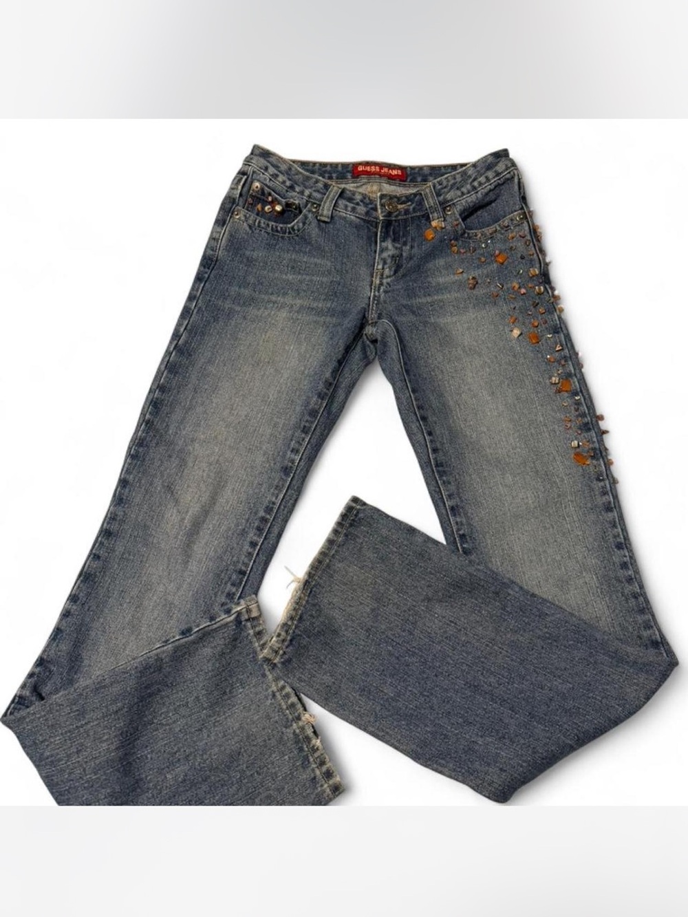 Guess Blue Denim Flare Jeans with Copper Stud Accents